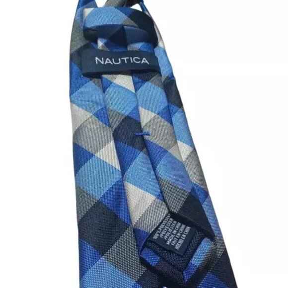 Nautica Tie Handkerchief Set Blue Black White Checker Design Pattern NWOT - Picture 4 of 4